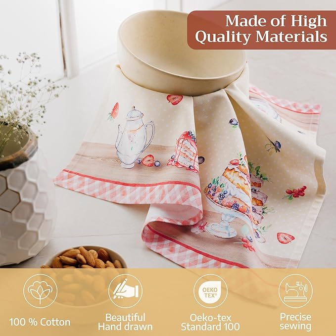 Maison d' Hermine 100% Cotton Cloth Napkins Set of 4 Everyday Reusable Square Napkins Cloth Washable Dinner Party Wedding Restaurant Hotel Kitchen Spring Summer (Icing on the Cake, 18" x 18")