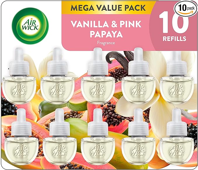 Air Wick Plug In Scented Oil Refill, 10ct, Vanilla and Pink Papaya, Air Freshener, Essential Oils