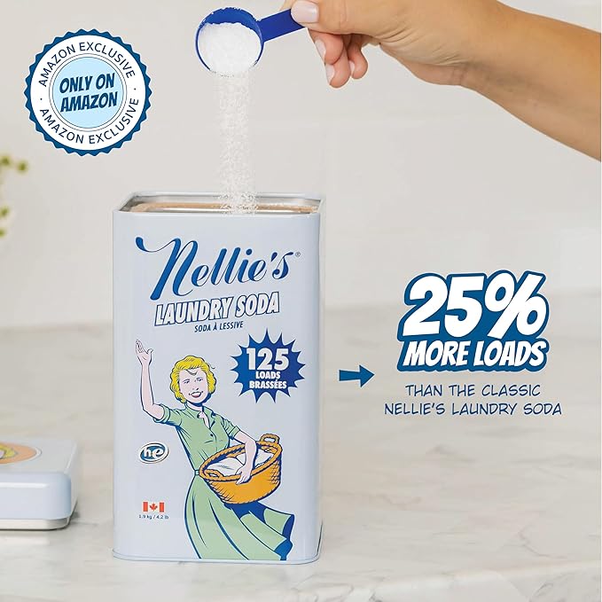 Nellie’s Laundry Soda 125 Load – Only on Amazon – Powder Detergent with 4 Ingredients – No Residue – Hot or Cold Water – HE & Septic Safe – Made in Canada