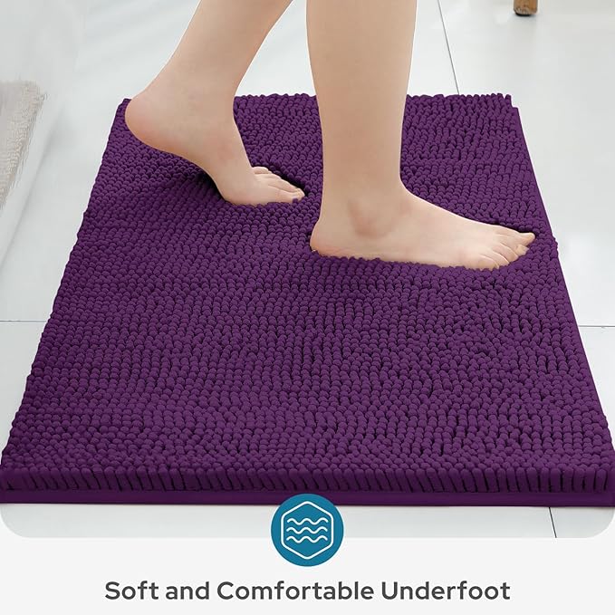 BYSURE Deep Purple Bathroom Rugs Sets 3 Piece Non Slip Extra Absorbent Plush Chenille Soft Washable Bath Mats