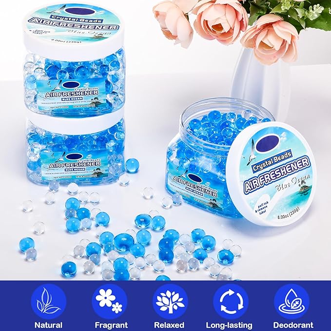 12 Pcs Air Freshener Bulk Odor Gel Eliminator Beads 8 oz Long Lasting Air Freshener Beads Eliminates Odors in Home Bathrooms, Cars, Boats, Rvs and Pet Areas(Ocean)