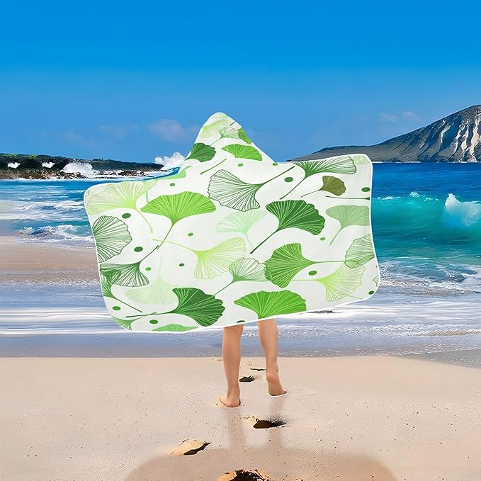 CEBUGI Ginkgo Leaves Hooded Bath Towel for Kids Absorbent Soft Bath Towel Wrap with Hood 50x23.5in Pool Beach Shower Towel for Boys Girls