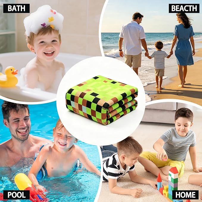 Hooded Towels for Kids - Superfine Fiber Game Theme Toddler Hood Bath Towels Beach Hooded Poncho Absorbent Pool Toddler Swim Bath Wrap for Boys & Girls 3-10 Years Beach Essentials, 50*30 inches