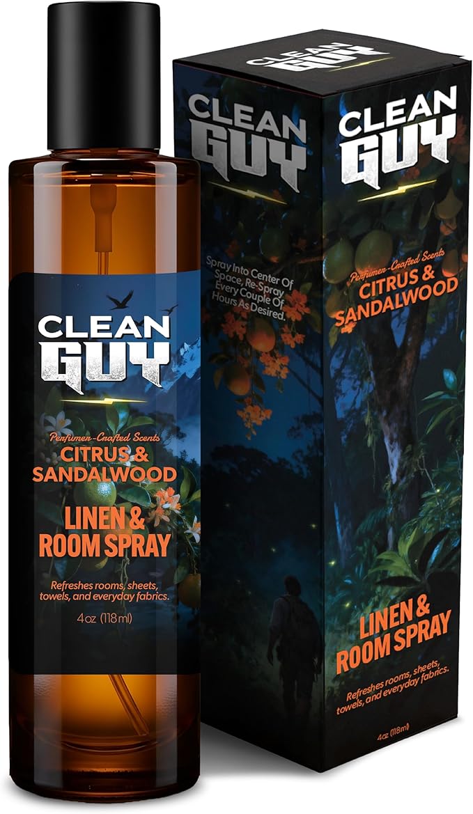 Room Spray for Men, Air Freshener Odor Eliminator– Masculine Home Fragrance & Linen Spray with Essential Oils – Long Lasting Room Deodorizer for Bathroom & Bedroom (4oz, Citrus & Sandalwood)