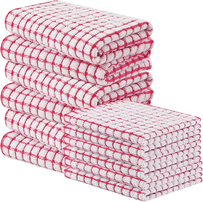 Homaxy Kitchen Towels and Dishcloths Set, 16 x 25 and 12 x 12 Inches, Set of 12 Cotton Terry Kitchen Dish Towels, Super Soft and Absorbent Dish Cloths, Red