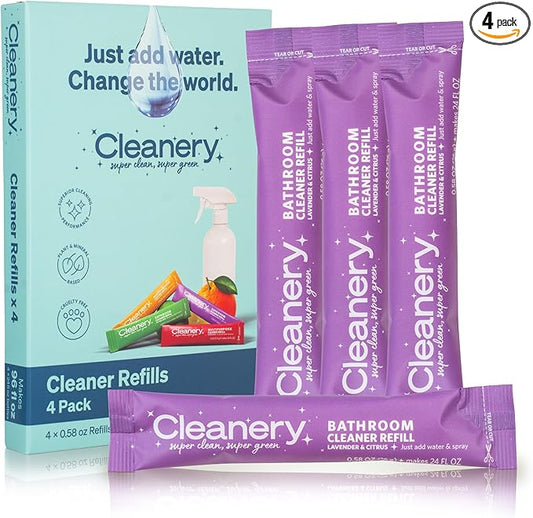 Bathroom Cleaner Powder Concentrate Refills 4 Pack, Makes 24 fl oz Each, Lavender & Citrus