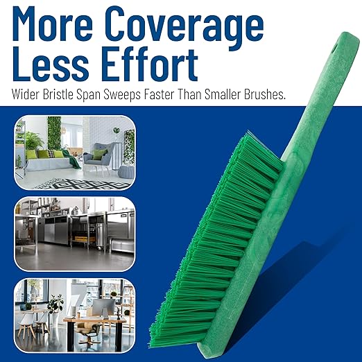 SPARTA 8 Inch Soft Counter Brush with Polyester Bristles and 5 Inch Handle, Color Coded Handheld Broom for Tables Countertops and Foodservice Surfaces, 13 Inch Overall Length, Green, Pack of 6