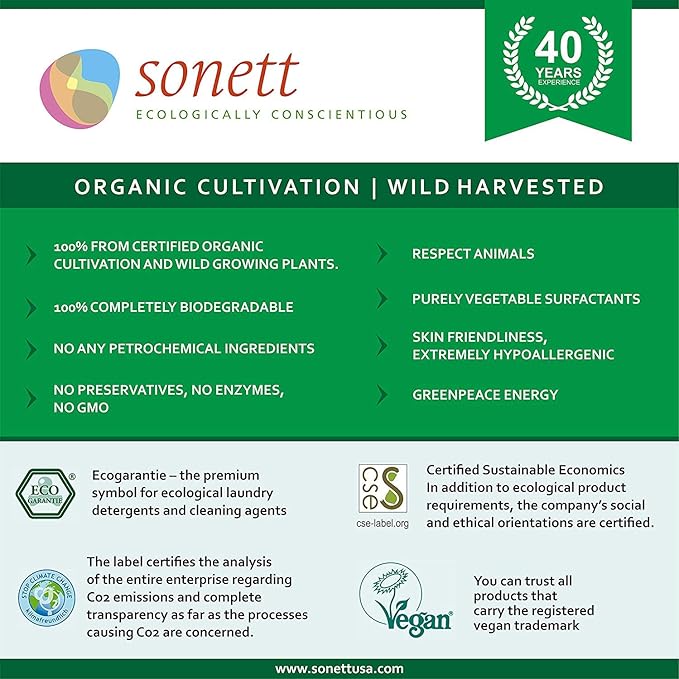 Sonett Organic Laundry Liquid Detergents, Mint & Lemon (1 Count) for all colored textiles Certified Organically Grown