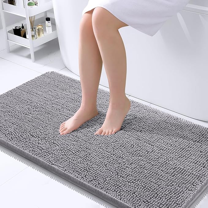OLANLY Large Bathroom Rugs 40x24, Extra Soft Absorbent Chenille Bath Rugs, Rubber Backing Quick Dry, Machine Washable Bath Mats for Bathroom Floor, Tub and Shower, Home Decor Accessories, Grey