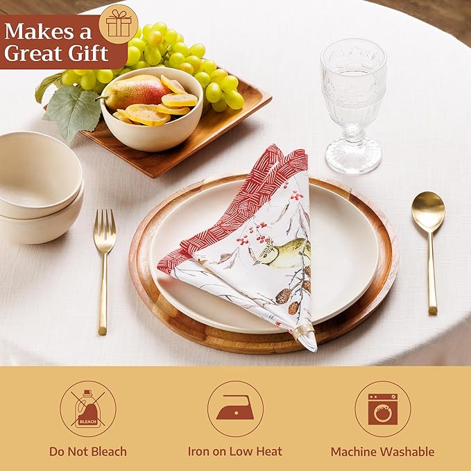 Maison d' Hermine 100% Cotton Cloth Napkins Set of 4 Everyday Reusable Square Napkins Cloth Washable Dinner Party Wedding Restaurant Hotel Kitchen Spring Summer (Pinson, 18" x 18")