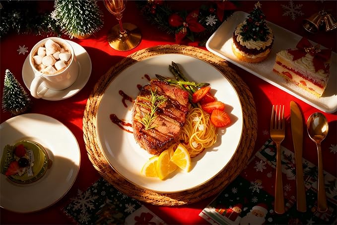 Festiva 350Pcs Gold Plastic Plates - White and Gold Dinnerware Set Disposable include 10" & 7" Plates,Cups,Silverware,Napkins -serve 50 Guests Perfect for Wedding& Easter&Birthday Party