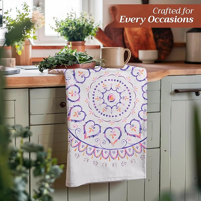 Maison d' Hermine Kitchen Towels Set of 3 100% Cotton 27.50" x 20" Reusable Cloth Tea Dish Towels Absorbent with Hanging Loop for Kitchen Farmhouse Hotel Spring Summer - Mandala