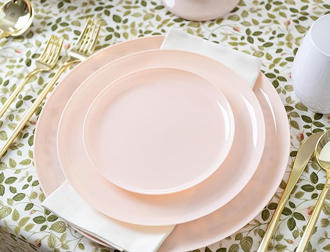 [30 Pack 6.3''] Pink Plastic Party Plates Edge Collection Premium heavyweight Elegant Disposable Tableware Dishes