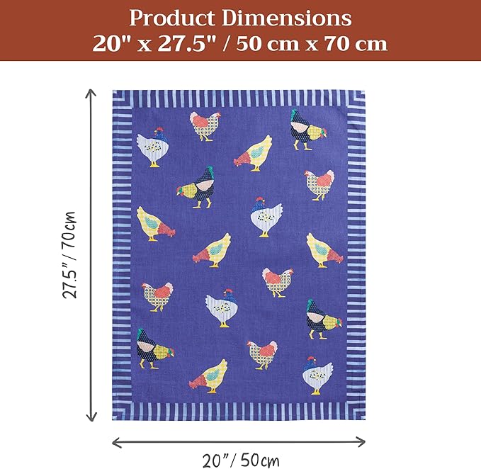 Maison d'Hermine Kitchen Towels Set of 2 100% Cotton 27.50" x 20" Reusable Cloth Tea Dish Towels Absorbent with Hanging Loop for Kitchen, Home, Dining, Cocktail Parties (Picoti)