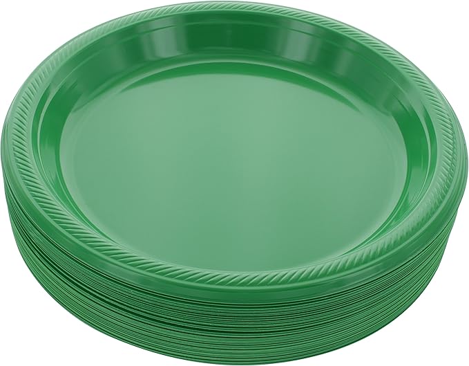 Amcrate Plastic Plate, 10.4 inches, Disposable, Green, Set of 50