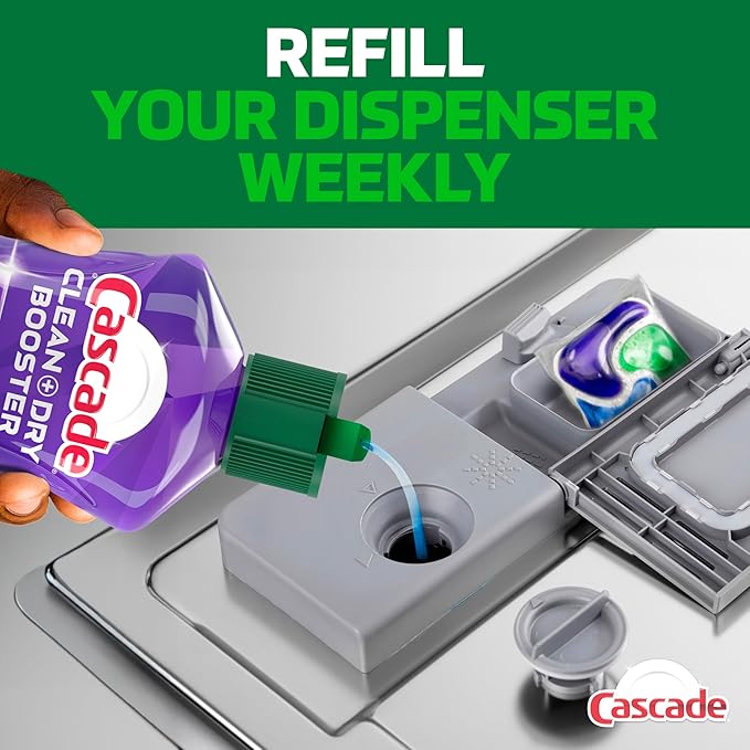 Cascade Rinse Aid Clean & Dry Booster Dishwasher Rinse Aid Liquid for Spotless, Streak-Free Dishes, Works with Dishwasher Detergent, Dishwasher Gel, Pods, or Tablets, Powerful Dry Booster, 16 oz