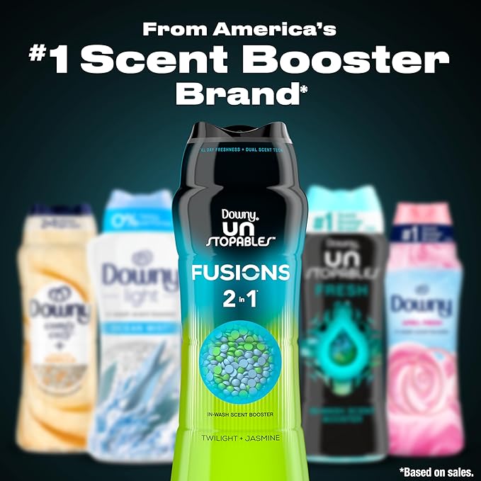 Downy Unstopables Fusions Scent Booster Beads Twilight Jasmine | 24-Hour Freshness | Dual Scent Technology | 21.1 oz | Pack of 4