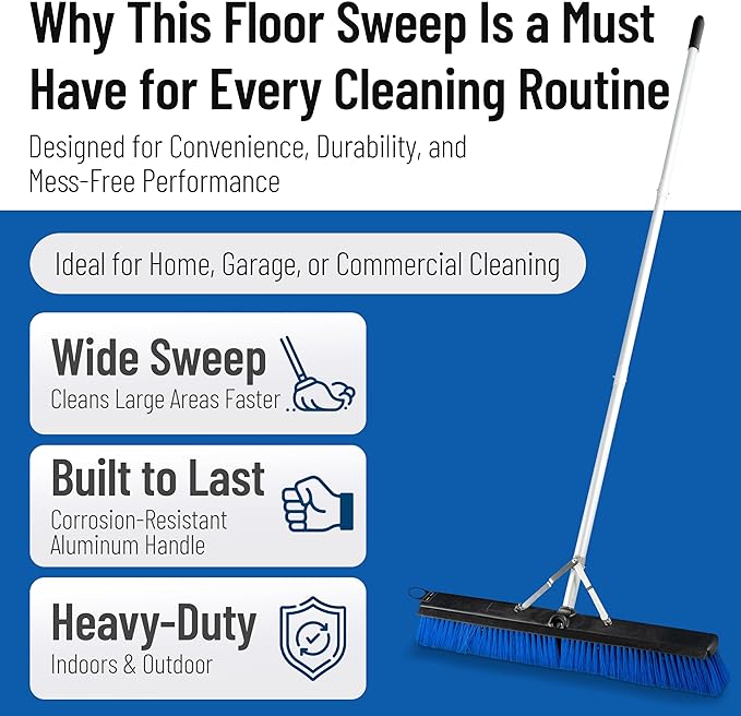 SPARTA Sweep Complete Floor Sweep with Squeegee for Catering, Buffets, Restaurants, Stainless Steel, 24 Inches, Blue