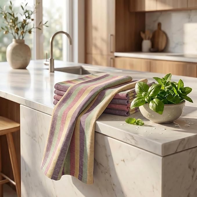 Urban Villa Kitchen Towels Harvest Stripes Dish Towels Set of 6 20" X30” 100% Cotton Highly Absorbent Quick Drying Dish Cloths & Dish Towels Thanksgiving Fall Tea Towels with Hanging Loop Towels