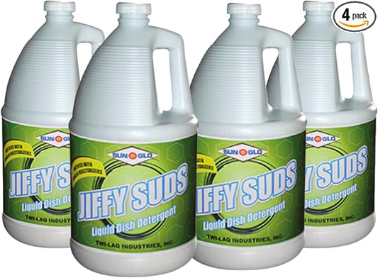 Sun-Glo Jiffy Sudz - Your Essential Dishwashing Liquid for Sparkling Dishes & Glassware. Gentle on Hands. (4x1 Gallon Case)