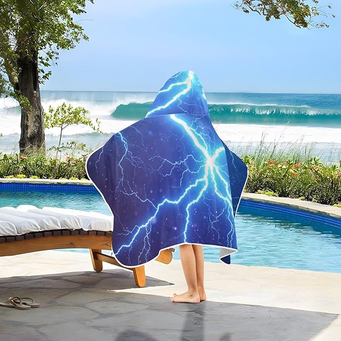 SUABO Kids' Bath Towels Lighting Blue Hooded Towels for Boys Girls,Toddler Towels Multi-Purpose for Beach,Pool and Bathroom,23.5" x 50", Soft and Highly Absorbent