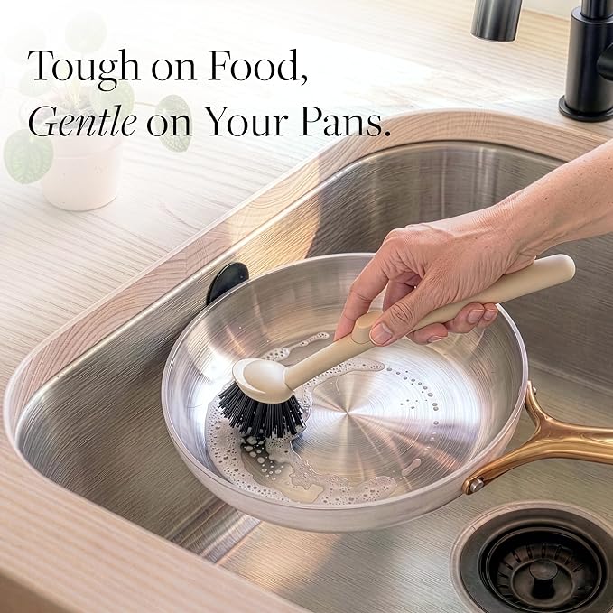Earth & Mango Magnetic Dish Brush & Scraper, Snaps to Sink, Non-Scratch, Dishwasher Safe, Dish Scrubber – Warm Sand Beige