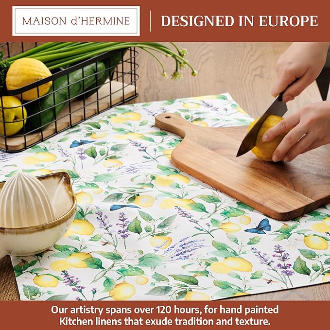 Maison d'Hermine Kitchen Towels Set of 2 100% Cotton 27.50" x 20" Reusable Cloth Tea Dish Towels Absorbent with Hanging Loop for Kitchen, Home, Dining, Cocktail Parties (Sivergue)