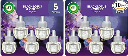 Air Wick Plug In Scented Oil Refill,Infused with Essential Oils,Plug In Air Fresheners for Home,Black Lotus & Violet,(Pack of 10)