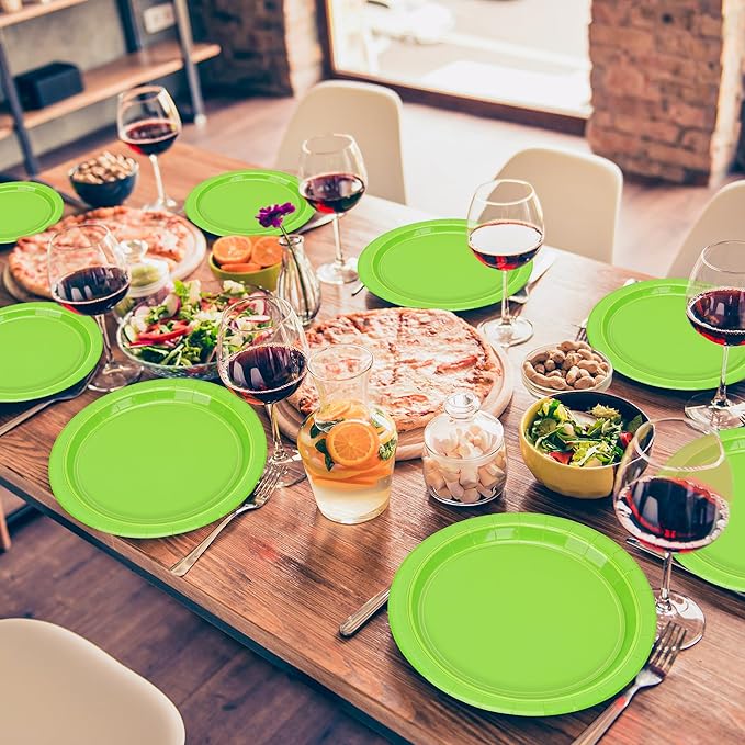 QZYL 50 PCS Disposable Dinner Plates, 9 Inch Lime Green Heavy Duty Round Plates for Daily Use, Picnic, Anniversary, Birthday, St. Patrick's Day Parties