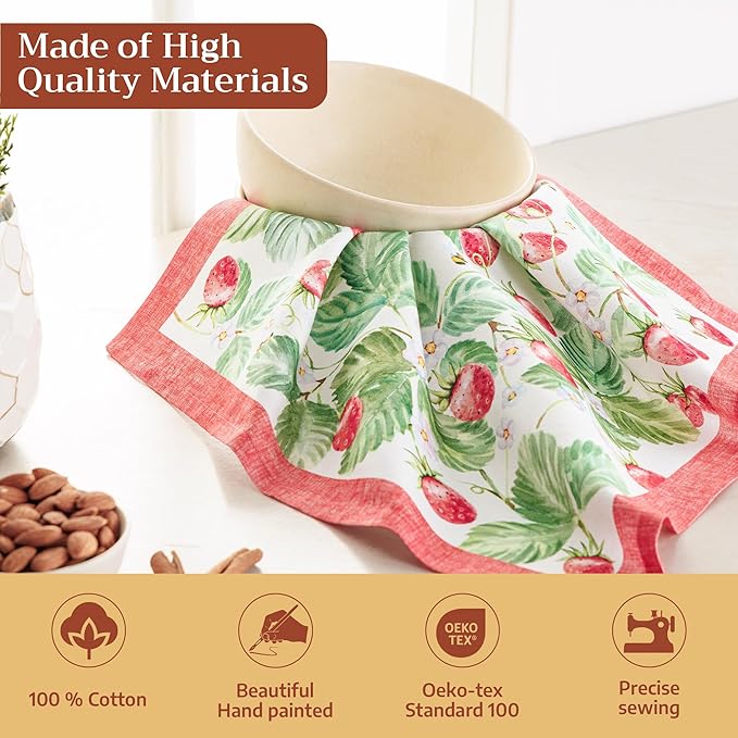 Maison d' Hermine 100% Cotton Cloth Napkins Set of 4 Everyday Reusable Square Napkins Cloth Washable Dinner Party Wedding Restaurant Hotel Kitchen Spring Summer (Strawberry Summer, 18" x 18")