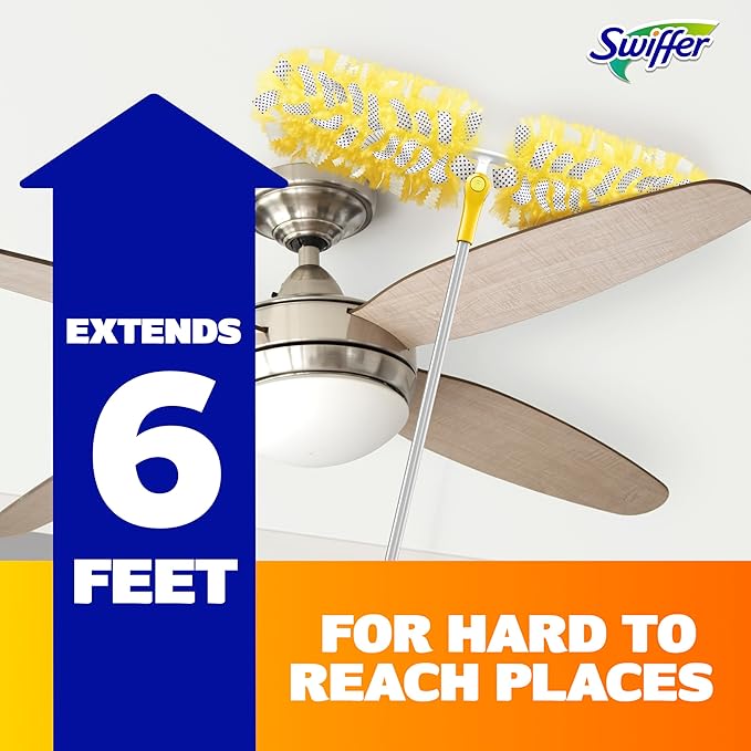 Swiffer Duster Kit with 6 ft Super Extendable Handle, Heavy Duty Starter Kit with 8 Refills, Lemon Scent