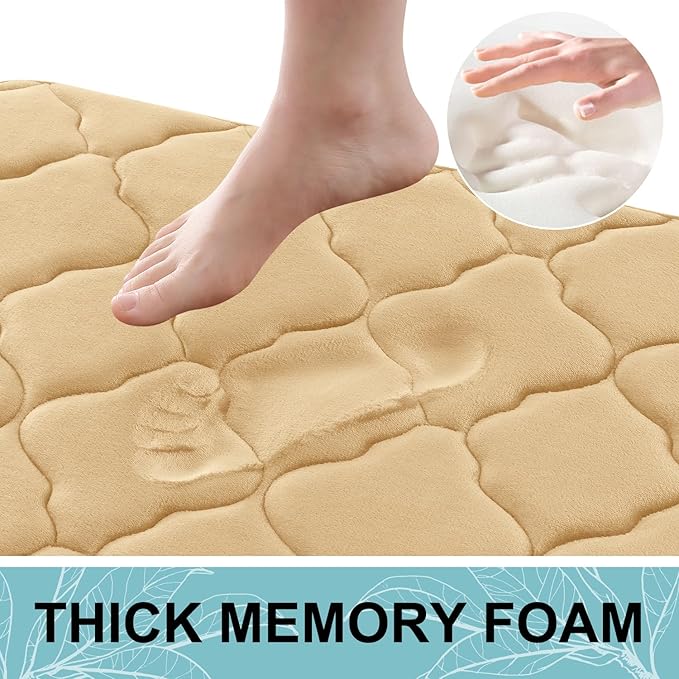 OLANLY Memory Foam Bath Mat Rug 24x16, Ultra Soft and Absorbent Bathroom Rugs, Non-Slip, Comfortable, Machine Washable Bath Carpet for Bathroom Floor, Tub, Shower and Home Decor Accessories, Beige
