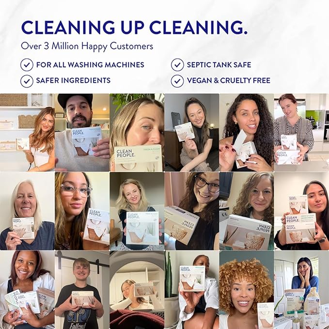 Clean People Laundry Detergent Sheets- Recyclable Packaging, Hypoallergenic, Stain Fighting, Works with All Machines including HE (128 Count, Variety Pack)