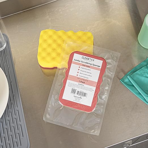 Restaurantware Sponge and Scouring Pad Combo 100 Count 7.4 x 5.1 x 1.9 Inches Plastic Multi-Surface Scrubber Flexible Cleaning Sponge for Commercial Kitchens