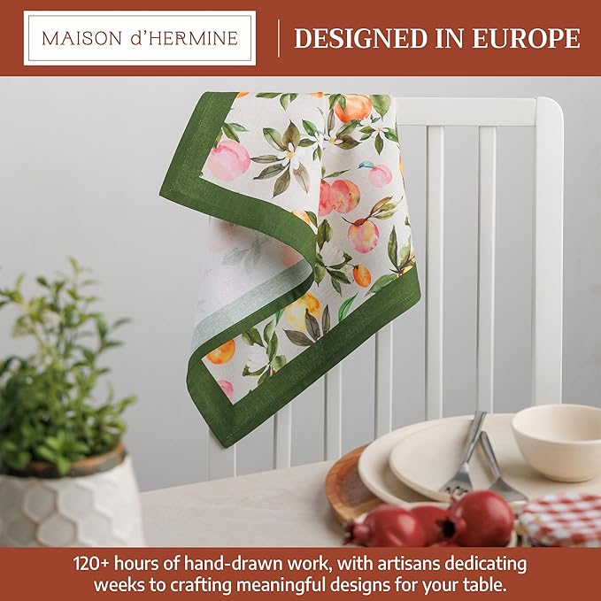 Maison d' Hermine 100% Cotton Cloth Napkins Set of 4 Everyday Reusable Square Napkins Cloth Washable Dinner Party Wedding Restaurant Hotel Kitchen Spring Summer (Soleil Fruite, 18" x 18")