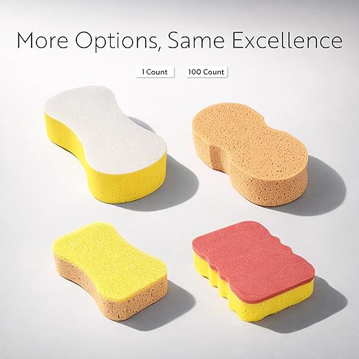 Restaurantware Sponge and Scouring Pad Combo 1 Count 7.7 x 4.9 x 2.1 Inches Plastic Multi-Surface Scrubber Flexible Cleaning Sponge for Commercial Kitchens