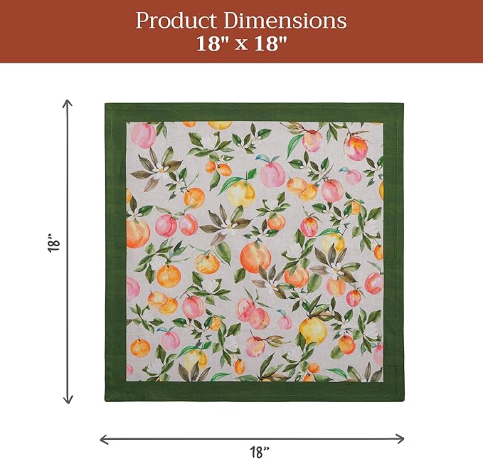 Maison d' Hermine 100% Cotton Cloth Napkins Set of 4 Everyday Reusable Square Napkins Cloth Washable Dinner Party Wedding Restaurant Hotel Kitchen Spring Summer (Soleil Fruite, 18" x 18")