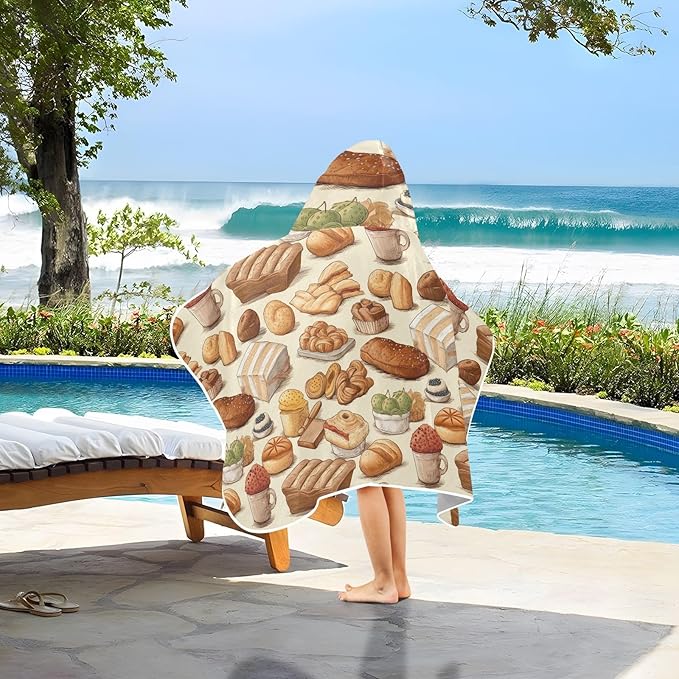 Kids Hooded Towels Kawaii Bakery Bread Cake Swimming Beach Towel 23.5" x 50" Bath Towel for Boys Girls 21214782 K