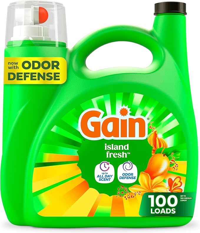 Gain Liquid Laundry Detergent with Odor Defense, Island Fresh Scent, Laundry Soap For HE Washing Machines, 132 fl oz, 100 Loads (Packaging May Vary)
