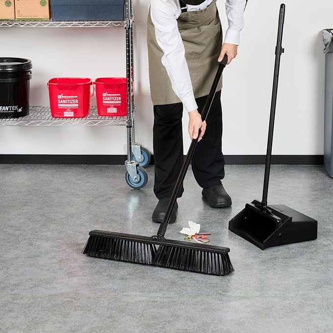 Restaurantware-BROOM HEAD ONLY: Clean Tek Professional 23.62-Inch Push Broom Head, 1 Heavy-Duty Cleaning Tool - Handle Sold Separately, Fine Flagged Bristles, Black Plastic, Outdoor Use