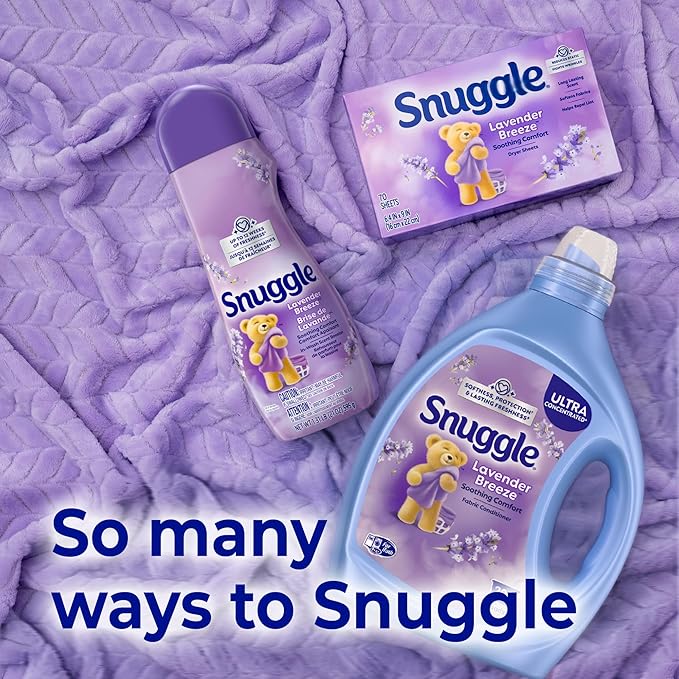 Snuggle Fabric Softener Liquid,Ultra Concentrated,80 Oz,188 Medium Loads,Lavender Breeze Fabric Conditioner,Long-Lasting Scent,Softens,Reduces Static & Wrinkles,Helps Protect Color,(Pack of 2)