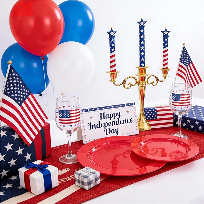 FLOWERCAT 60PCS Red Plastic Plates - Heavy Duty Red Plates Disposable for Party - Include 30PCS 10.25inch and 30PCS 7.5inch for 30 guests Birthday Party & Mother's Day &Events& July 4th