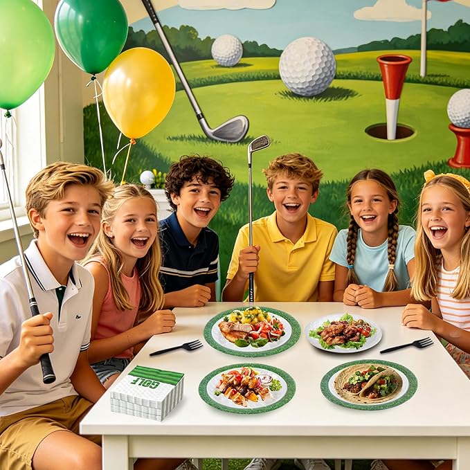100 Pcs Golf Party Supplies for 25 Guests, Heavy-Duty 7" & 9" Paper Plates, 2-Ply 13" Napkins & Plastic Forks, Disposable Golf Themed Tableware Set for Game Day and Birthday