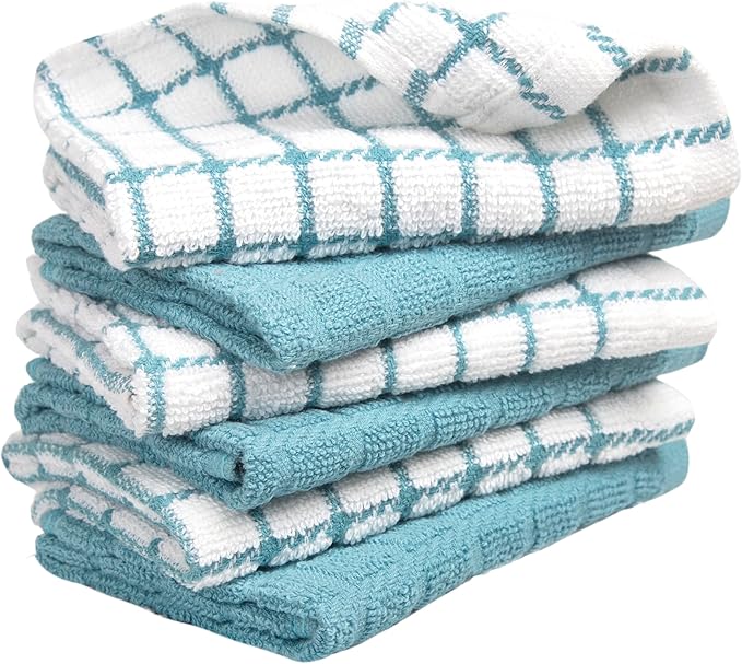 Bumble Dish Cloths (6 Pack) | 12” x 12” | 100% Cotton Kitchen Towels | 405 GSM | Soft, Highly Absorbent & Durable Dish Towels for Kitchen | Aqua