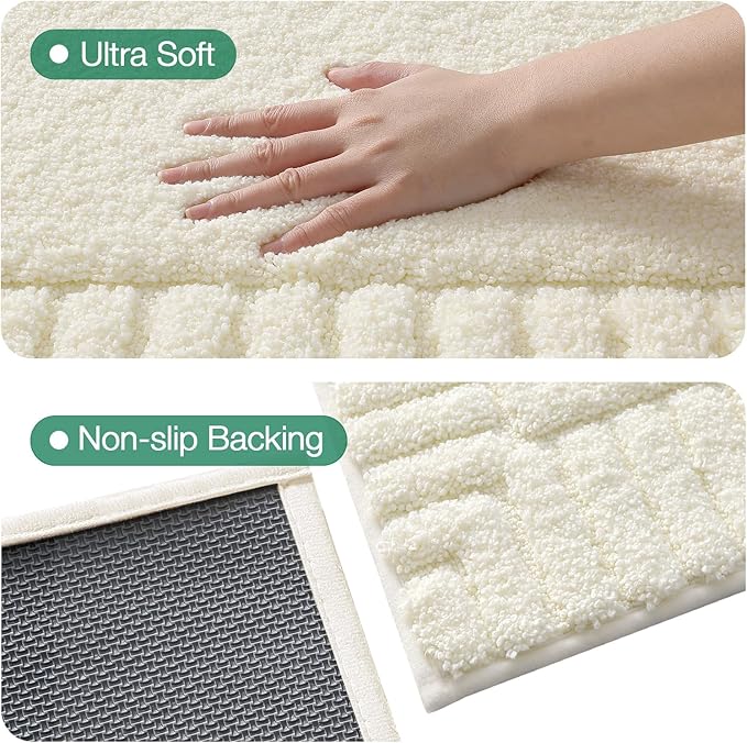 LUMI Bathroom Rugs Non Slip with Rubber Backing, Extra Soft Plush Microfiber Bath Rug Absorbent, Machine Washable Bath Mat Quick Dry for Tub, Shower, Ivory White, 24"x36"