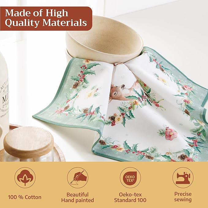 Maison d' Hermine 100% Cotton Cloth Napkins Set of 4 Everyday Reusable Square Napkins Cloth Washable Dinner Party Wedding Restaurant Hotel Kitchen Spring Summer (Xmas, 18" x 18")