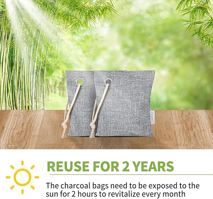 CLEVAST 16 Pack Activated Bamboo Charcoal Odor Absorber - Air Purifying Bags(8x100g, 8x50g), Natural Fresh Deodorizer and Moisture Eliminator for Home, Closet, Car Air freshener, Grey