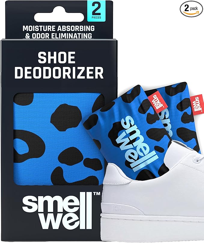SmellWell - Scented Shoe Deodorizer Inserts - Odor Eliminators - Activated Bamboo Charcoal + Minerals - Natural Fresheners for shoes, bags, gloves - 2 x 1.8oz Original Size Blue Leopard