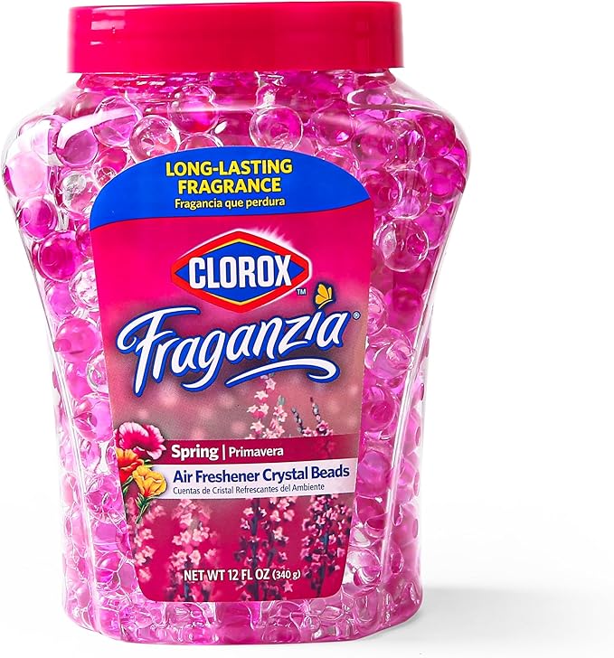 Clorox Fraganzia Crystal Beads Air Freshener Twin Pack, Long Lasting Room Deodorizer and Odor Eliminator Gel Beads for Home, Car, or Office, Spring Scent, 24 Fl Oz - 6 Pack