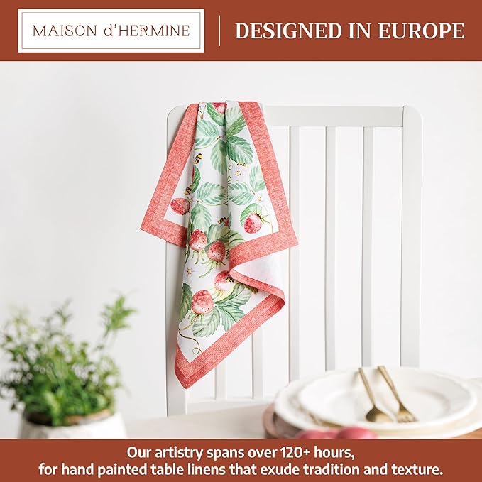 Maison d' Hermine 100% Cotton Cloth Napkins Set of 4 Everyday Reusable Square Napkins Cloth Washable Dinner Party Wedding Restaurant Hotel Kitchen Spring Summer (Strawberry Summer, 18" x 18")